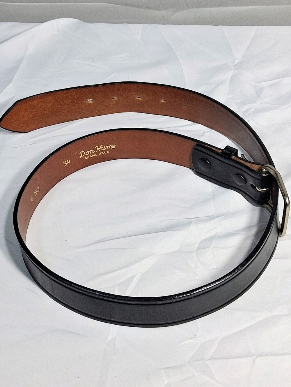 Men's Don Hume Black/Brown Genuine Fine Leather Size 34 Garrison Trouser Belt